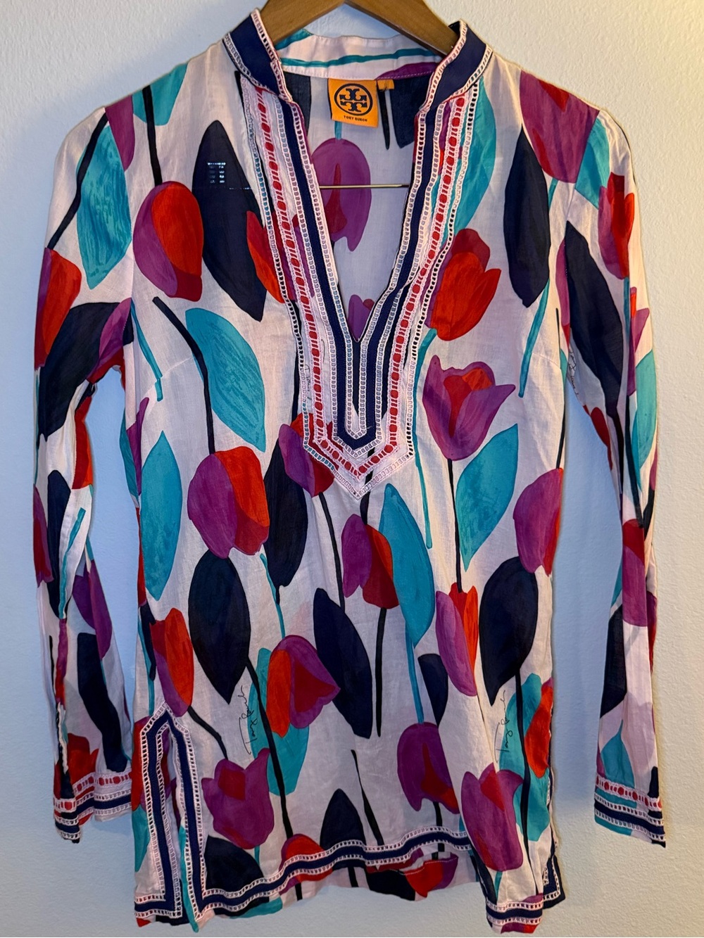 Tory Burch Multicolor Tulip-Print Long Sleeve Tunic